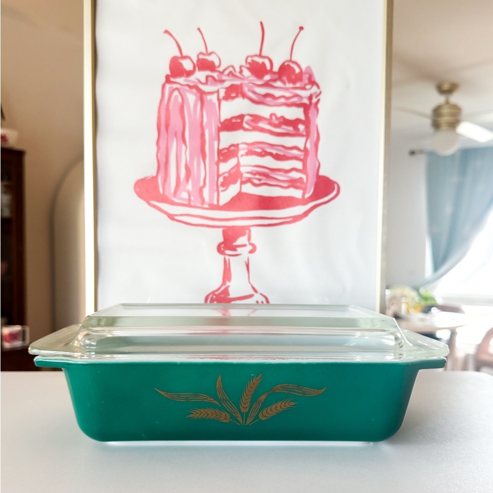 Pyrex Green Wheat 575 Space Saver Casserole Lid Vintage 1960s 2 Qt Promo